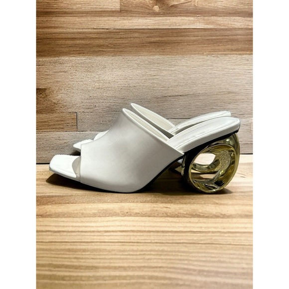 Ninety Union Jloo Open Toe slide With Circular Metallic Heel, White , 6 - Picture 1 of 7